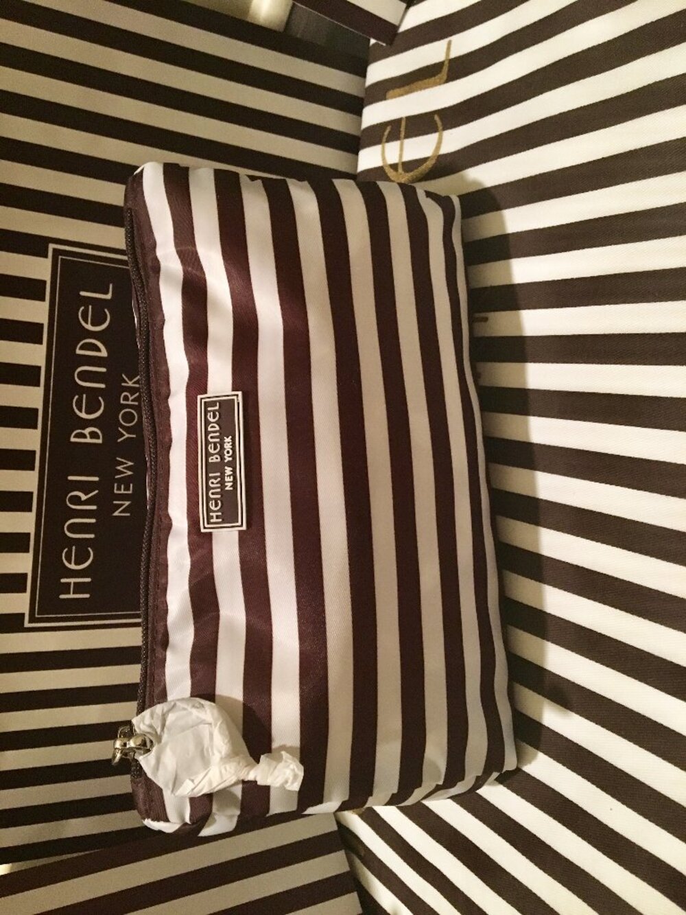 Brand New! Medium HENRI BENDEL Nylon Cosmetic Case Bag with Centennial Stripes